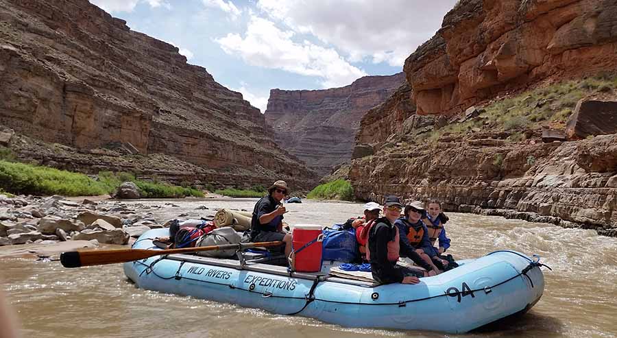 Guide from Wild Rivers Expeditions rafting the San Juan River