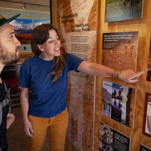 Visitor viewing information at Bears Ears Education Center